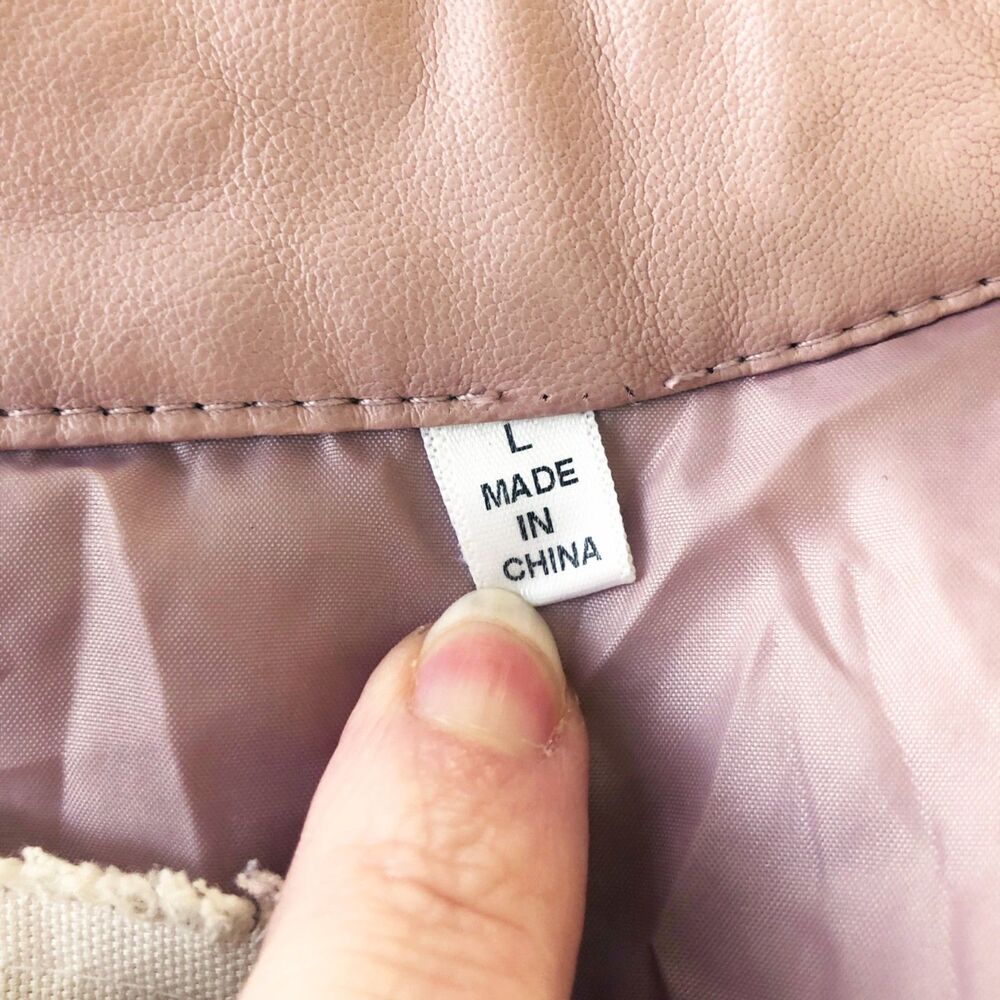 Heart Soul Dusty Mauve Moto Jacket (L) Pink Vegan Leather Ruffle Trim Biker Coat - Picture 10 of 13